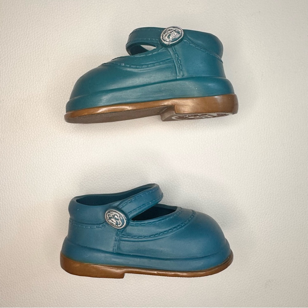 Little Souls Doll Shoes – Teal Mary Janes with Silver Crest Buttons